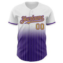 Load image into Gallery viewer, Custom White Pinstripe Old Gold-Purple Authentic Fade Fashion Baseball Jersey
