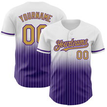 Load image into Gallery viewer, Custom White Pinstripe Old Gold-Purple Authentic Fade Fashion Baseball Jersey
