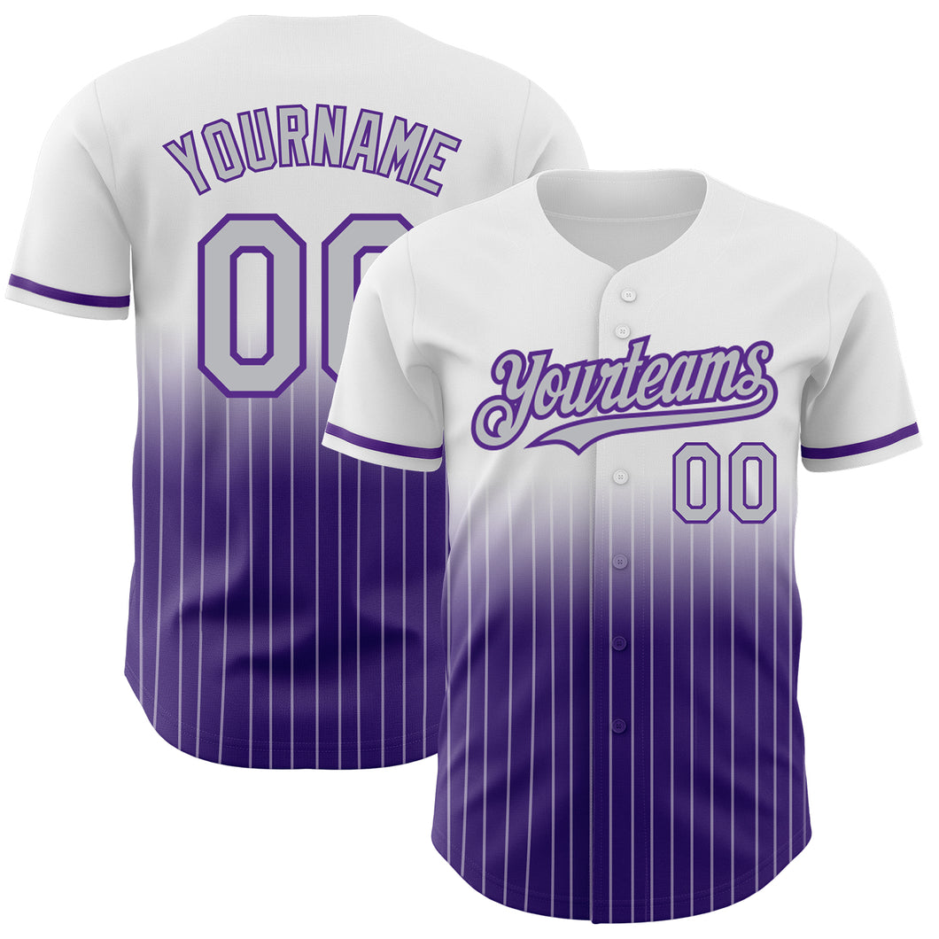 Custom White Pinstripe Gray-Purple Authentic Fade Fashion Baseball Jersey