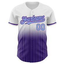 Load image into Gallery viewer, Custom White Pinstripe Light Blue-Purple Authentic Fade Fashion Baseball Jersey
