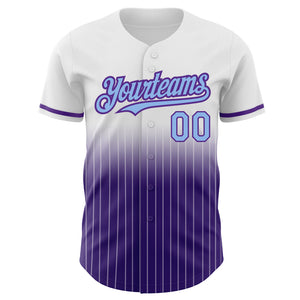 Custom White Pinstripe Light Blue-Purple Authentic Fade Fashion Baseball Jersey