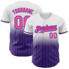 Load image into Gallery viewer, Custom White Pinstripe Pink-Purple Authentic Fade Fashion Baseball Jersey
