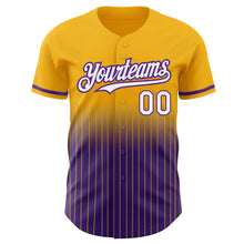 Load image into Gallery viewer, Custom Gold Pinstripe White-Purple Authentic Fade Fashion Baseball Jersey
