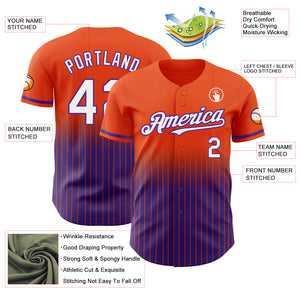 Custom Orange Pinstripe White-Purple Authentic Fade Fashion Baseball Jersey