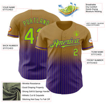 Load image into Gallery viewer, Custom Old Gold Pinstripe Neon Green-Purple Authentic Fade Fashion Baseball Jersey
