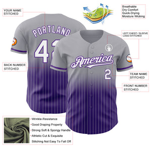 Custom Gray Pinstripe White-Purple Authentic Fade Fashion Baseball Jersey