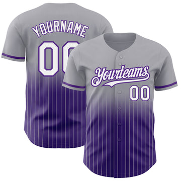 Custom Gray Pinstripe White-Purple Authentic Fade Fashion Baseball Jersey