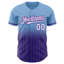 Load image into Gallery viewer, Custom Light Blue Pinstripe White-Purple Authentic Fade Fashion Baseball Jersey
