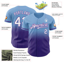 Load image into Gallery viewer, Custom Light Blue Pinstripe White-Purple Authentic Fade Fashion Baseball Jersey
