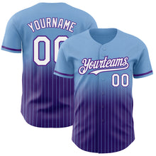 Load image into Gallery viewer, Custom Light Blue Pinstripe White-Purple Authentic Fade Fashion Baseball Jersey
