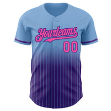 Load image into Gallery viewer, Custom Light Blue Pinstripe Pink-Purple Authentic Fade Fashion Baseball Jersey
