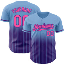 Load image into Gallery viewer, Custom Light Blue Pinstripe Pink-Purple Authentic Fade Fashion Baseball Jersey
