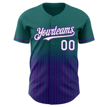 Load image into Gallery viewer, Custom Teal Pinstripe White-Purple Authentic Fade Fashion Baseball Jersey
