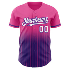 Load image into Gallery viewer, Custom Pink Pinstripe White-Purple Authentic Fade Fashion Baseball Jersey
