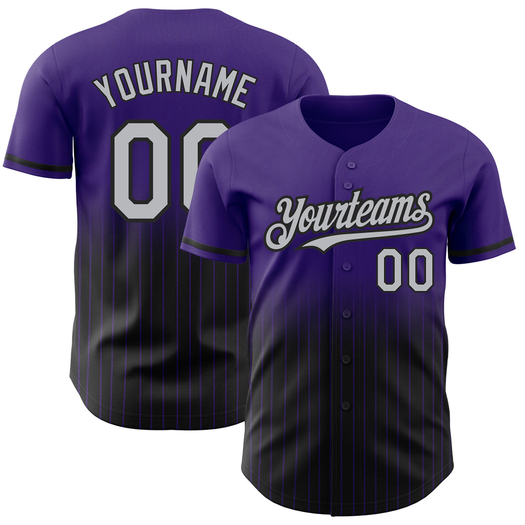 Custom Purple Pinstripe Gray-Black Authentic Fade Fashion Baseball Jersey