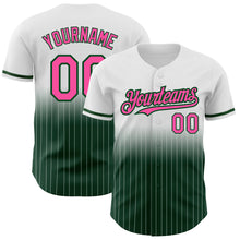 Load image into Gallery viewer, Custom White Pinstripe Pink-Green Authentic Fade Fashion Baseball Jersey
