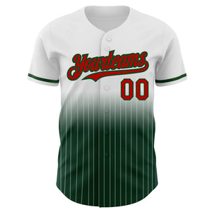 Custom White Pinstripe Red-Green Authentic Fade Fashion Baseball Jersey