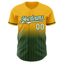 Load image into Gallery viewer, Custom Gold Pinstripe White-Green Authentic Fade Fashion Baseball Jersey
