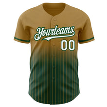 Load image into Gallery viewer, Custom Old Gold Pinstripe White-Green Authentic Fade Fashion Baseball Jersey
