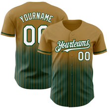 Load image into Gallery viewer, Custom Old Gold Pinstripe White-Green Authentic Fade Fashion Baseball Jersey
