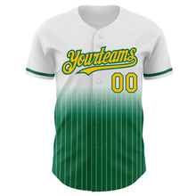 Load image into Gallery viewer, Custom White Pinstripe Gold-Kelly Green Authentic Fade Fashion Baseball Jersey
