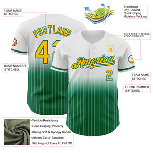 Custom White Pinstripe Gold-Kelly Green Authentic Fade Fashion Baseball Jersey