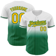 Load image into Gallery viewer, Custom White Pinstripe Gold-Kelly Green Authentic Fade Fashion Baseball Jersey
