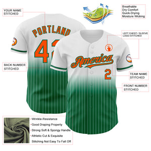 Custom White Pinstripe Orange-Kelly Green Authentic Fade Fashion Baseball Jersey