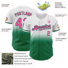 Load image into Gallery viewer, Custom White Pinstripe Pink-Kelly Green Authentic Fade Fashion Baseball Jersey
