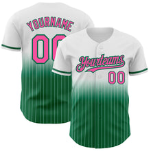 Load image into Gallery viewer, Custom White Pinstripe Pink-Kelly Green Authentic Fade Fashion Baseball Jersey
