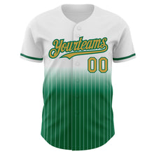 Load image into Gallery viewer, Custom White Pinstripe Old Gold-Kelly Green Authentic Fade Fashion Baseball Jersey
