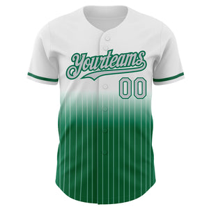 Custom White Pinstripe Gray-Kelly Green Authentic Fade Fashion Baseball Jersey