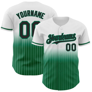 Custom White Pinstripe Black-Kelly Green Authentic Fade Fashion Baseball Jersey