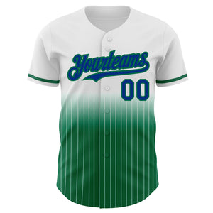 Custom White Pinstripe Royal-Kelly Green Authentic Fade Fashion Baseball Jersey