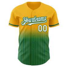 Load image into Gallery viewer, Custom Gold Pinstripe White-Kelly Green Authentic Fade Fashion Baseball Jersey
