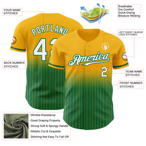 Custom Gold Pinstripe White-Kelly Green Authentic Fade Fashion Baseball Jersey