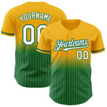 Load image into Gallery viewer, Custom Gold Pinstripe White-Kelly Green Authentic Fade Fashion Baseball Jersey
