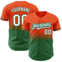 Load image into Gallery viewer, Custom Orange Pinstripe White-Kelly Green Authentic Fade Fashion Baseball Jersey
