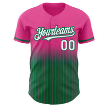 Load image into Gallery viewer, Custom Pink Pinstripe White-Kelly Green Authentic Fade Fashion Baseball Jersey
