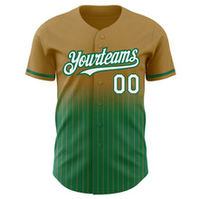 Load image into Gallery viewer, Custom Old Gold Pinstripe White-Kelly Green Authentic Fade Fashion Baseball Jersey
