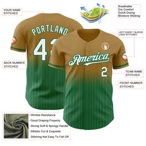 Custom Old Gold Pinstripe White-Kelly Green Authentic Fade Fashion Baseball Jersey