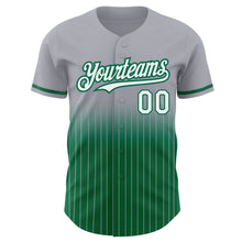 Load image into Gallery viewer, Custom Gray Pinstripe White-Kelly Green Authentic Fade Fashion Baseball Jersey
