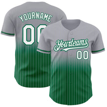 Load image into Gallery viewer, Custom Gray Pinstripe White-Kelly Green Authentic Fade Fashion Baseball Jersey
