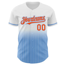 Load image into Gallery viewer, Custom White Pinstripe Orange-Light Blue Authentic Fade Fashion Baseball Jersey
