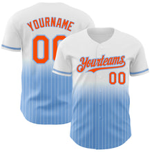 Load image into Gallery viewer, Custom White Pinstripe Orange-Light Blue Authentic Fade Fashion Baseball Jersey
