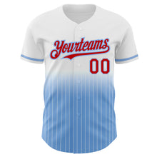 Load image into Gallery viewer, Custom White Pinstripe Red-Light Blue Authentic Fade Fashion Baseball Jersey
