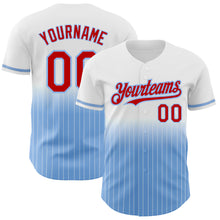 Load image into Gallery viewer, Custom White Pinstripe Red-Light Blue Authentic Fade Fashion Baseball Jersey
