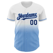 Load image into Gallery viewer, Custom White Pinstripe Navy-Light Blue Authentic Fade Fashion Baseball Jersey
