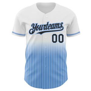 Custom White Pinstripe Black-Light Blue Authentic Fade Fashion Baseball Jersey