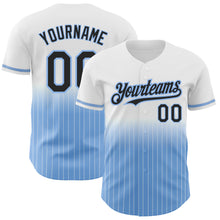 Load image into Gallery viewer, Custom White Pinstripe Black-Light Blue Authentic Fade Fashion Baseball Jersey
